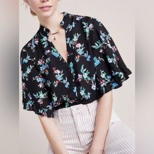 Maeve by Anthropology Black Floral Blouse